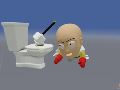 Meme    One Punch Man meets Thors Hammer Toilet Prank 3D model