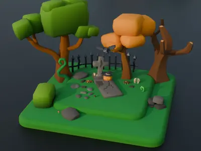 Cute Graveyard Low-poly 3D model