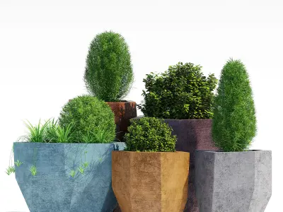 Quartz set of concrete planters 3D model