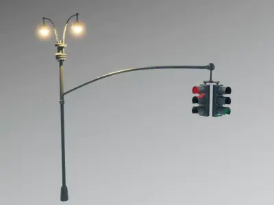 New York Manhattan Traffic light and street light Low-poly 3D model