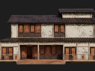 Old Japanese Building 4K Textures GameReady 170 Low-poly 3D model
