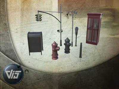 US street props Low-poly 3D model