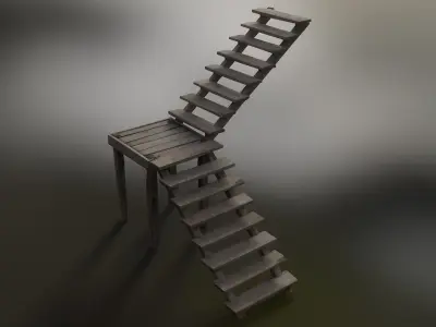 Wooden Staircase Low-poly 3D model
