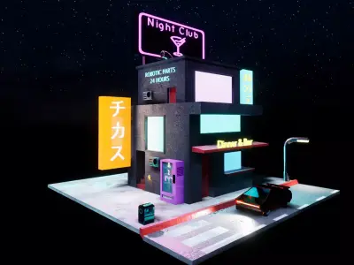 Cyberpunk Building - Low Poly Game Ready Low-poly 3D model