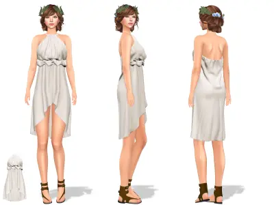 Halter Neck Ruched Chest Tail Back Mini Dress Low-poly 3D model
