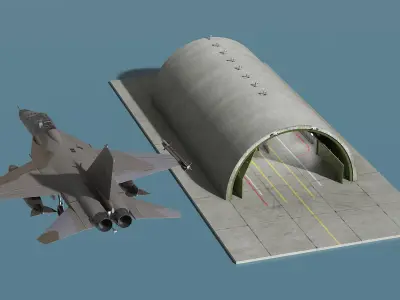  Hardened Aircraft Shelter with Fighter Jet Inside 