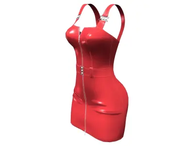 Mini Leather Dress With Buckles And Front Zip Low-poly 3D model