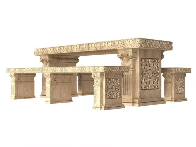 Stone Bench and Table 02 Low-poly 3D model