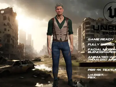 Zombie Hunter  full rigged - game ready - animated Low-poly 3D model