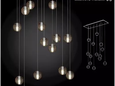 Bocci chandelier with glass balls hanging from it 3D model