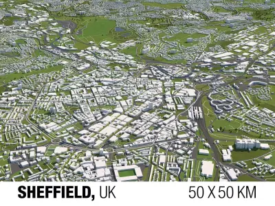 Sheffield UK 50x50km 3D City Map 3D model