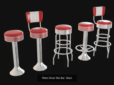 Retro Diner 50s furniture bundle 3D Model Pack