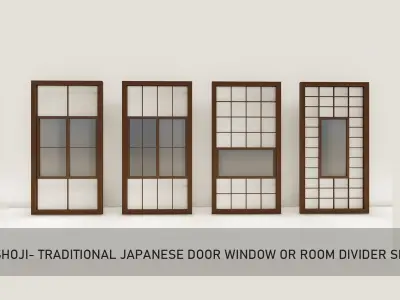 Shoji- Traditional Japanese door window or room divider set  3D Model Pack