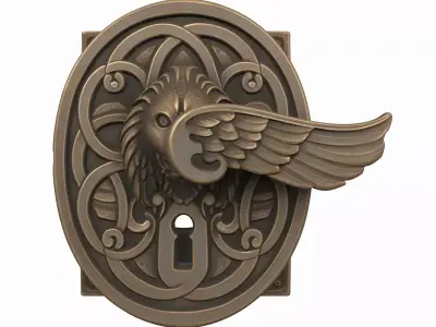 3D Brass Bank Entrance Handle Ornate Backplate and Antique 3D model