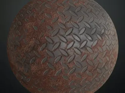 Rusty Dark Metal Diamond Tread Plate PBR Seamless Texture