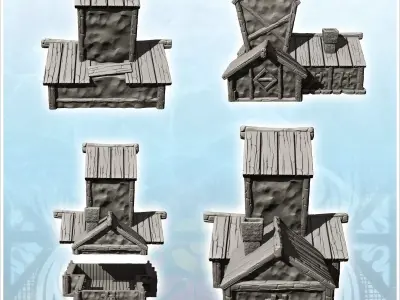 Medieval house with wooden roof and central tower with window 12 3D print model