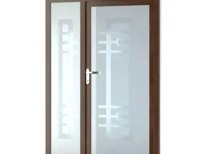 Dark Wood Door With Modern Glass 3D model