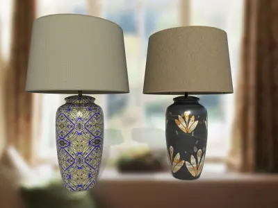 Table lamp in modern style and vintage style Low-poly 3D model