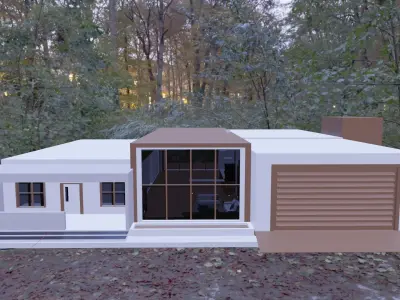 3D Minimalist House with half interior 3D model