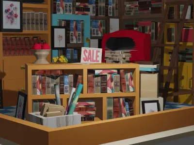 3D ROOM LIBRARY INTERIOR LOW-POLY Low-poly 3D model