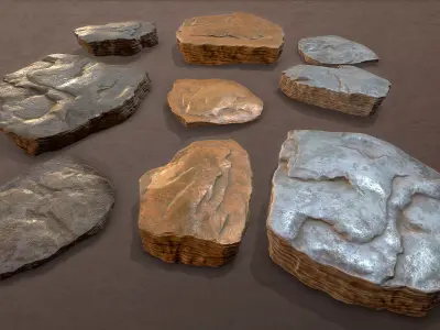 3D Shale Rock Plates - Game Ready Low-poly 3D model