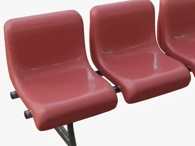 Red 4 Seats Waiting Room Bench Airport Low-poly 3D model