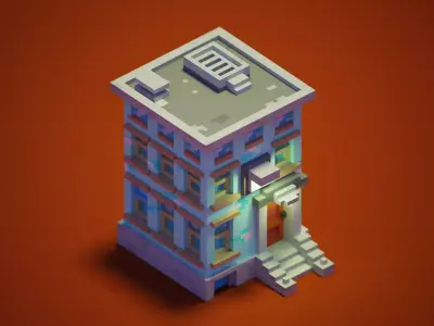 Voxel building 3d isometric low poly Low-poly 3D model