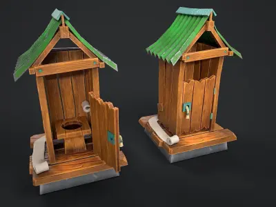  Wooden toilet  Rural toilet Village toilet Outdoor privy Low-poly 3D model