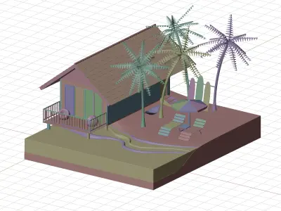 Isometric Summer Beach 3D Render Illustration 3D model