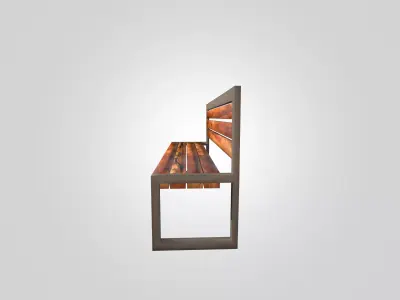 Outdoor Wooden Bench 3D Model with Metal Frame Low Poly Low-poly 3D model
