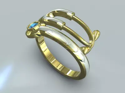 Modern Double Band Bypass Ring  14K Gold 3D print model
