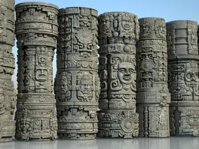 Low poly Mayan Pillar Temple Modular - 240405 Low-poly 3D model