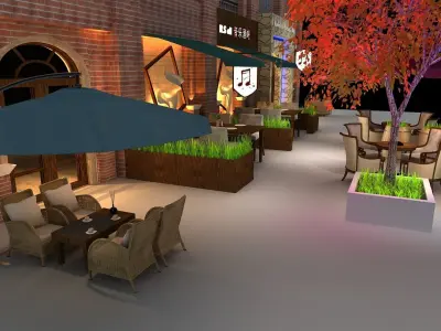 jiuba exterior of restaurant at night 3D model