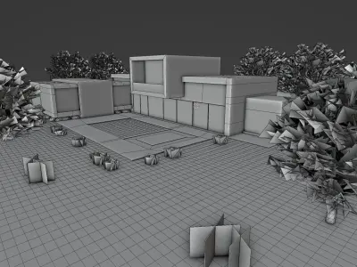Modern Concrete House 3D model Low-poly 3D model