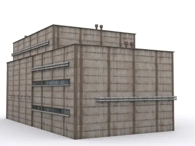 Hangar industrial building Low-poly 3D model