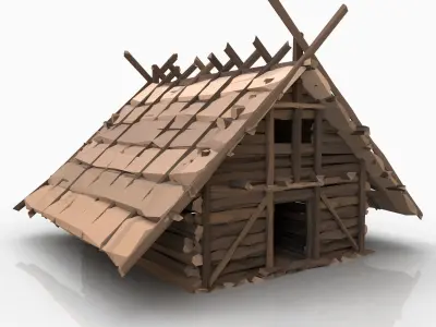 STYLIZED FANTASY MEDIEVAL VIKING WOODEN COTTAGE HOUSE HUT Free low-poly 3D model