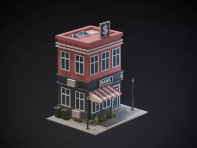 Bank Building Low-poly 3D model buy