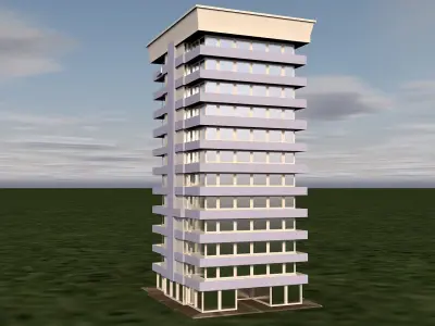 12-Storey Residential Building 3D Model Low-poly 3D model