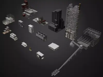 Industrial buildings pack 25K07 3D model