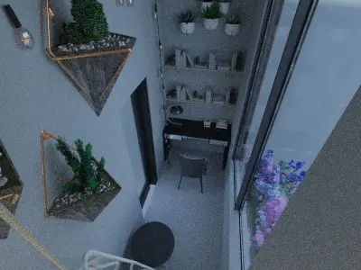 balcony living room with plants on wall Free 3D model