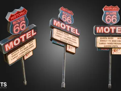 Motel Street Sign Low-poly 3D model