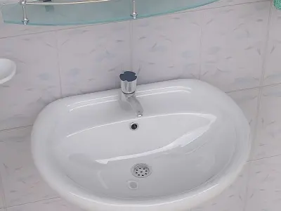 Bathroom Pedestal Sink and Props 3D model