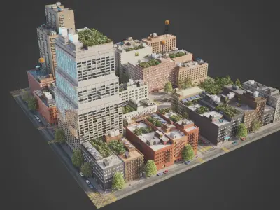 Realistic City District A33-A45 MAYA Low-poly 3D model