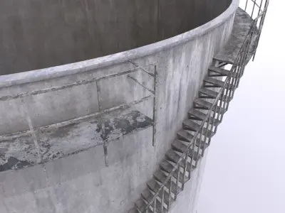Concrete water tower 3 Low-poly 3D model