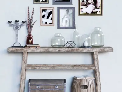 Hubsch Elm Wood Console with Decor 3D model