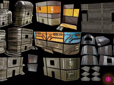 sci fi walls - architectural modular kit  3D Model Pack