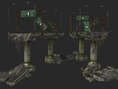Broken Bridge Low-poly 3D model