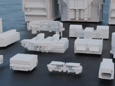 Scifi building kitbash pack Low-poly 3D model