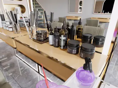 3D Barber Shop Interior with Furniture and Props Low-poly 3D model