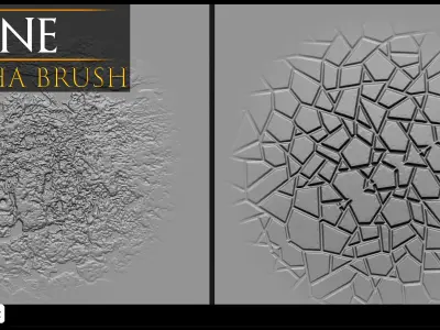 25 Real Stone Alpha Brushes - Blender Alpha Brush - Zbrush Alpha 3D model purchase